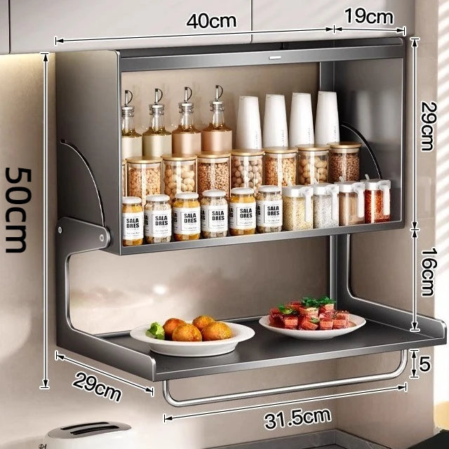 Suspended Kitchen Spice Rack – Adjustable Stainless Steel Shelf Kitchen Storage Rack Axl 50CM-Grey