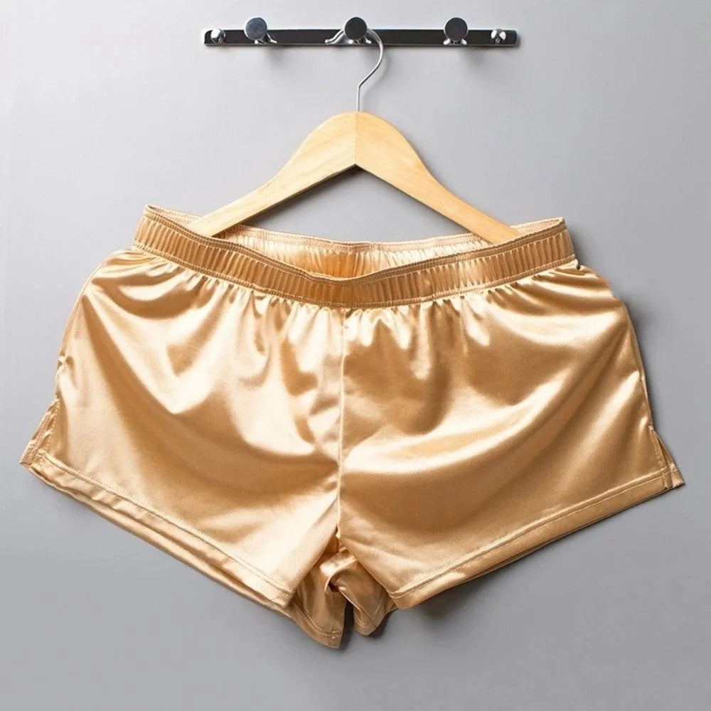 Ice Silk Satin Boxer Shorts – Loose Men's Sleep Underwear Men's Boxer Shorts Axl Yellow M