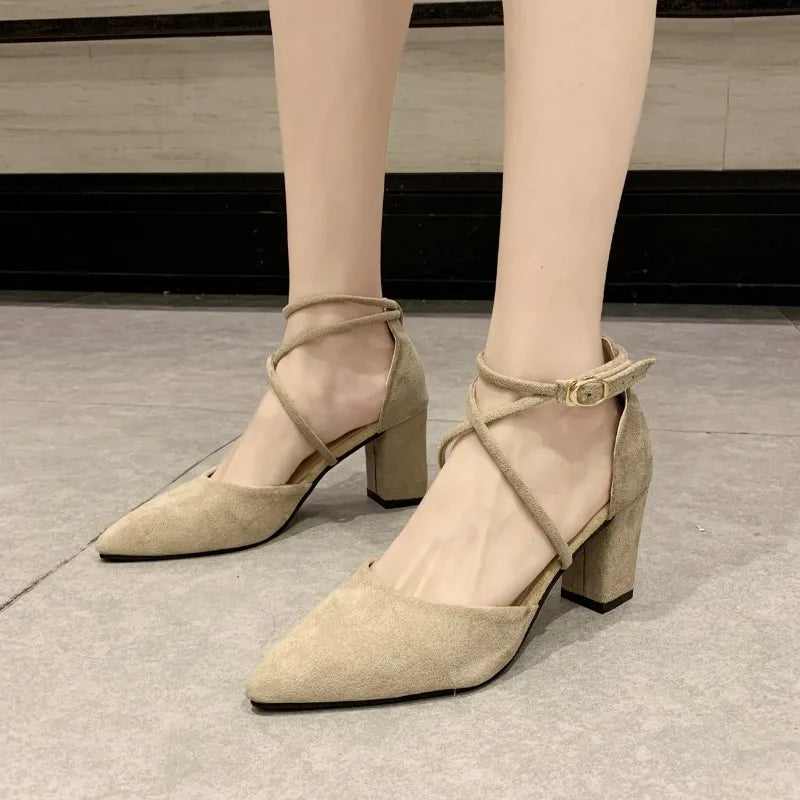 Women's Block Heel Sandals – Pointed Toe Buckle Strap Roman Style Block Heel Sandals Axl