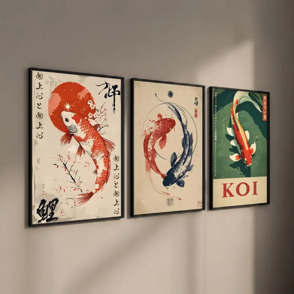 Japanese Koi Fish Flowers HD Art Poster – Self-Adhesive Wall Decor Art Wall Poster Axl
