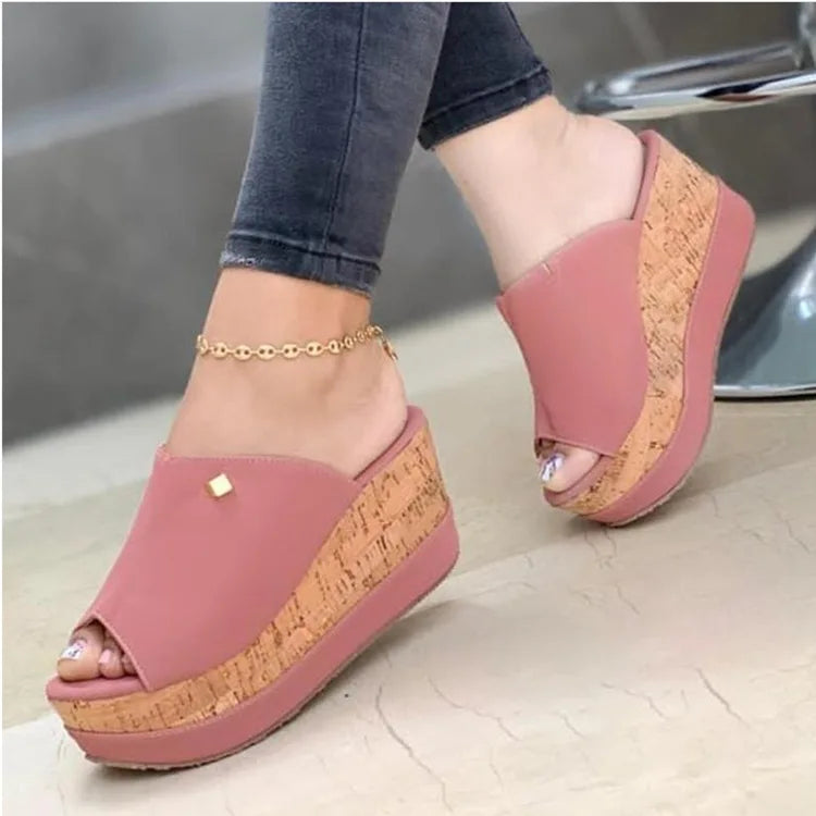 Women's Wedge Platform Sandals – Retro Peep Toe Slip-On Slides Wedge Platform Sandals Axl Pink 36