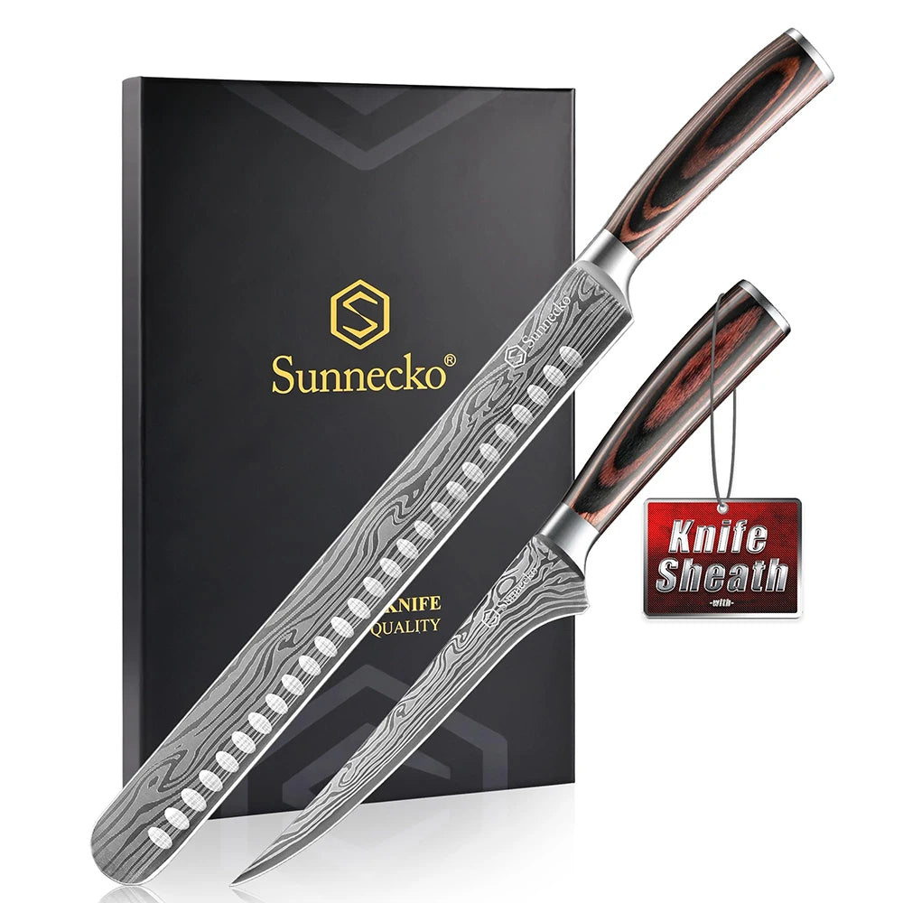 Sunnecko BBQ Carving Knife Set – 12" Slicing & 7" Boning Knife BBQ Knife Set Axl China Mainland
