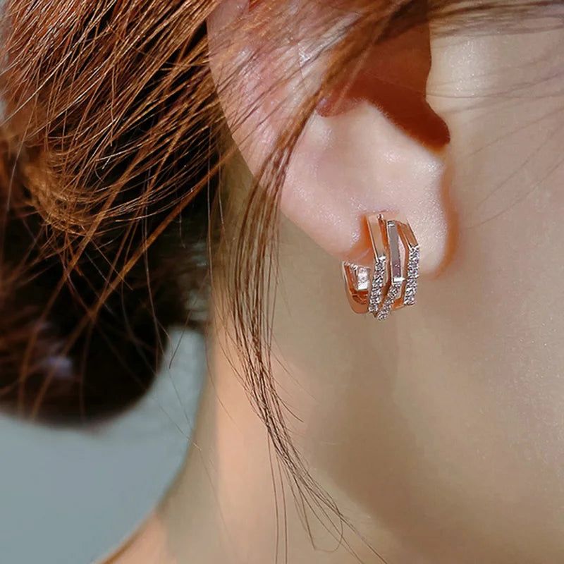 Huitan Rose Gold Geometric Hoop Earrings – Cubic Zirconia Hoop Earrings Axl
