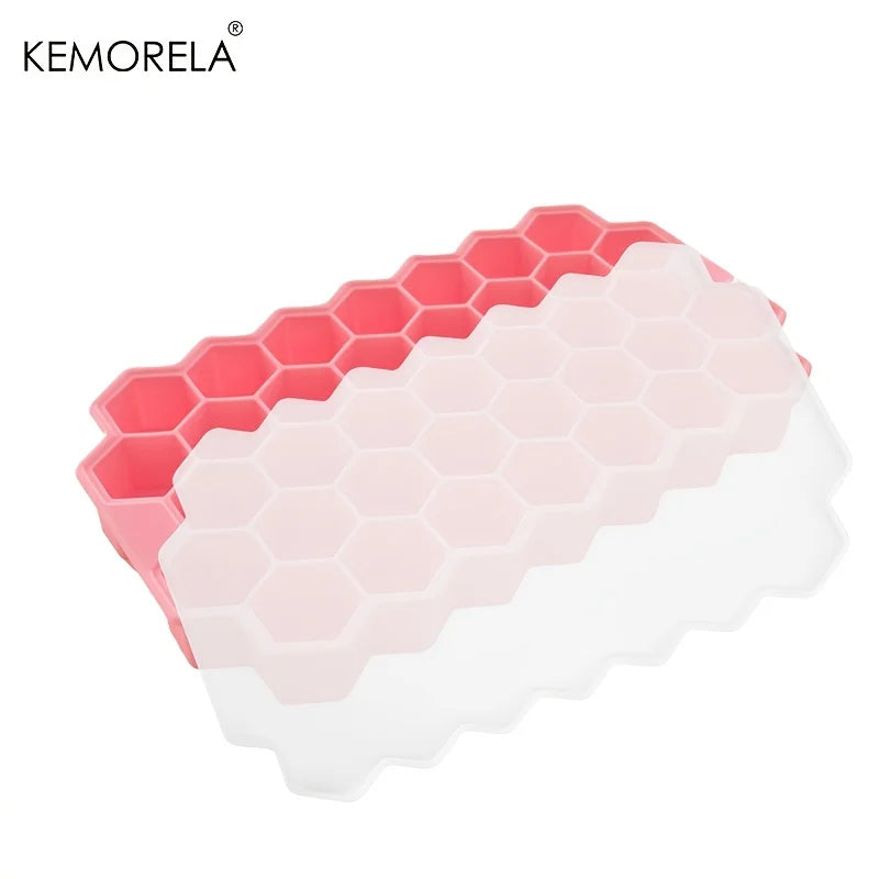 KEMORELA 37-Cell Silicone Honeycomb Ice Tray – Stackable Mold Silicone Ice Tray Axl Pink With lid
