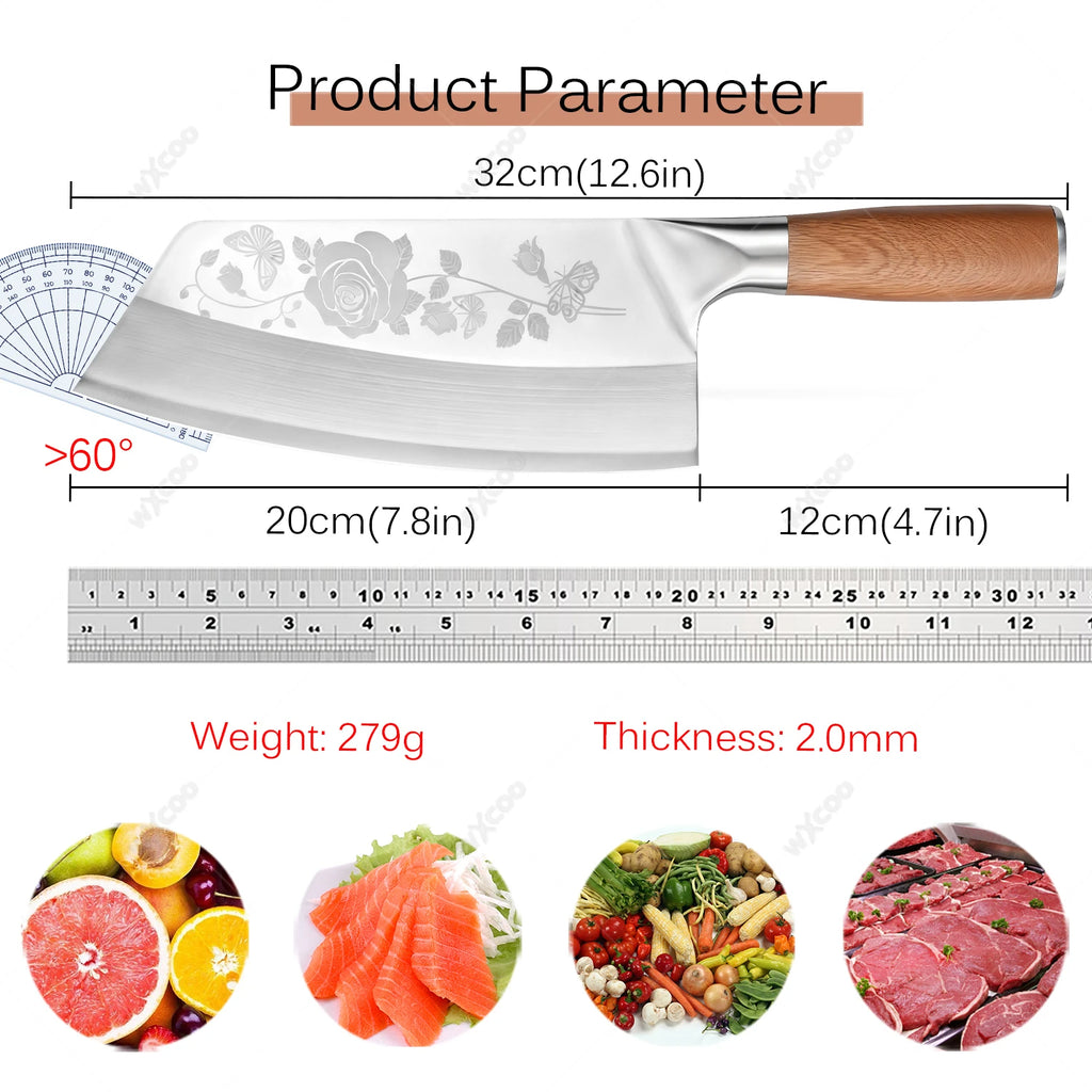 WXCOO 7.8" Chinese Cleaver | 5Cr15 Steel Chef & Butcher Knife Chinese Cleaver Knife Axl