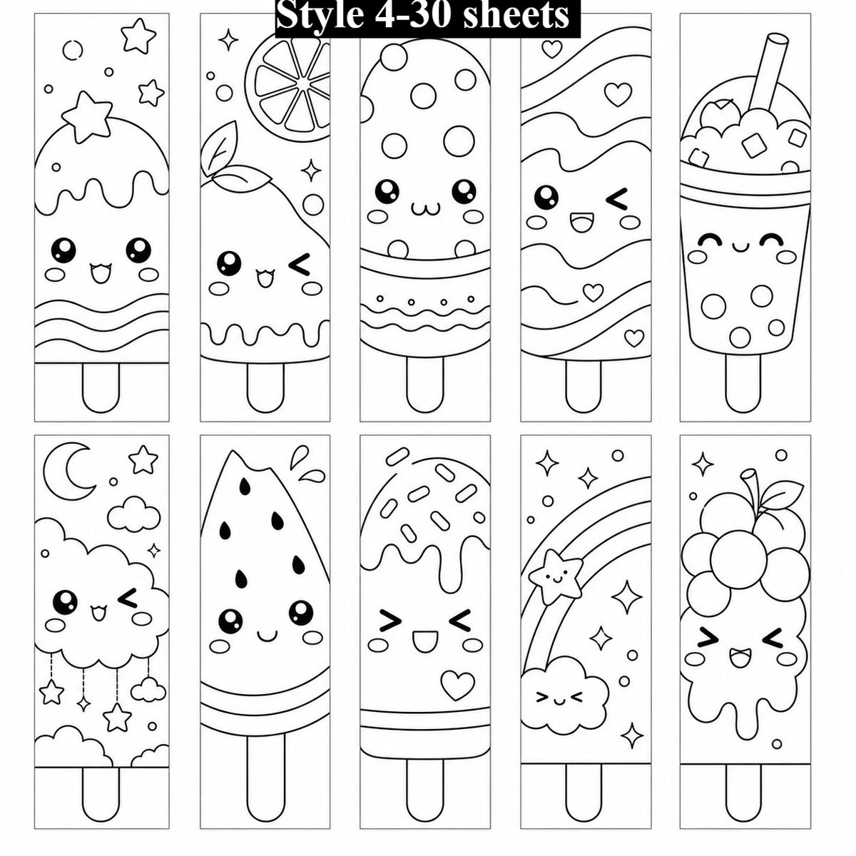 Kawaii Summer Beverage Coloring Bookmarks – DIY Cartoon Doodle Coloring Bookmarks Axl Style 4-30 sheets