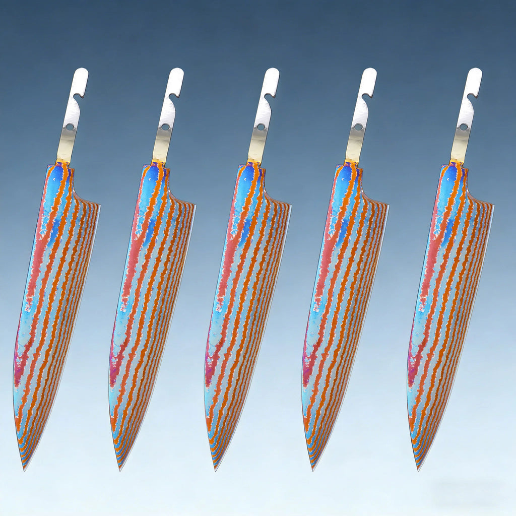 Damascus Steel Blank Blade DIY Kit – Titanium Kitchen Knife Knife Blank Blade Axl Knife Blade-5PCS