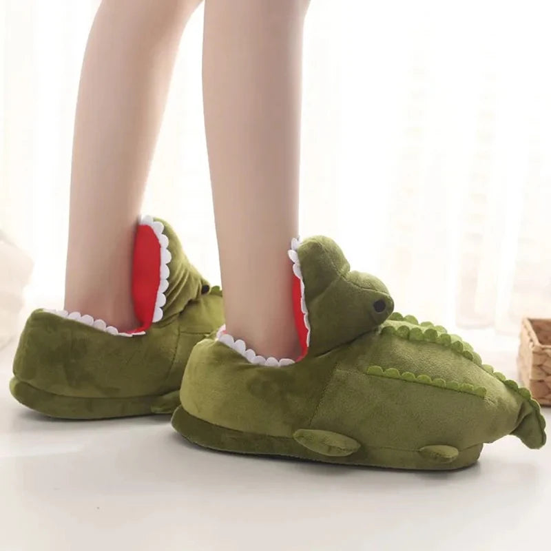 Women's Fuzzy Crocodile Plush Slippers | Slip-On Loafers Sz 5–10 Novelty Plush Slippers Axl