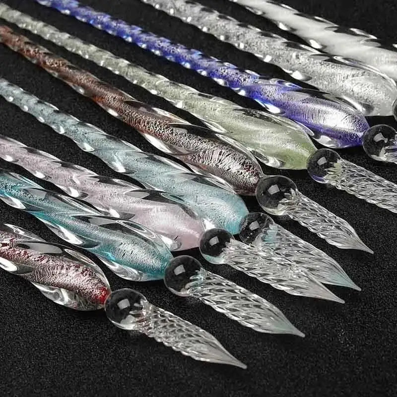 Crystal Glass Dip Pen Set with Ink & Gift Box | Calligraphy Glass Dip Pen Set Axl