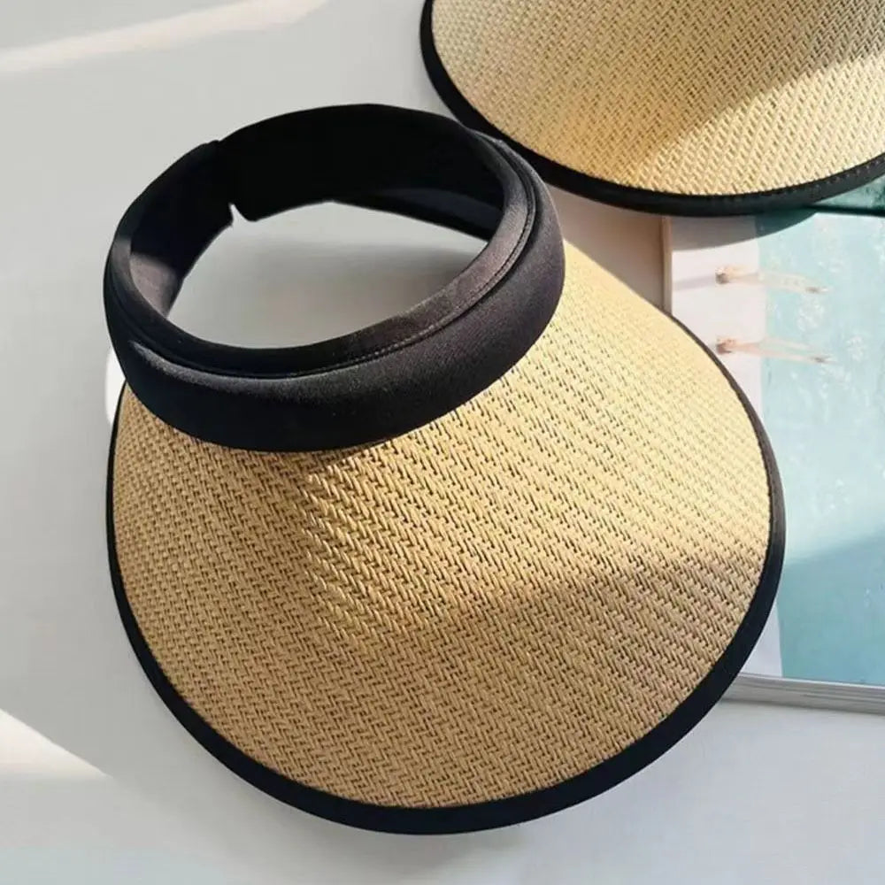 Women's Open Top Straw Sun Hat – UV Protection Wide Brim Wide Brim Sun Hat Axl A