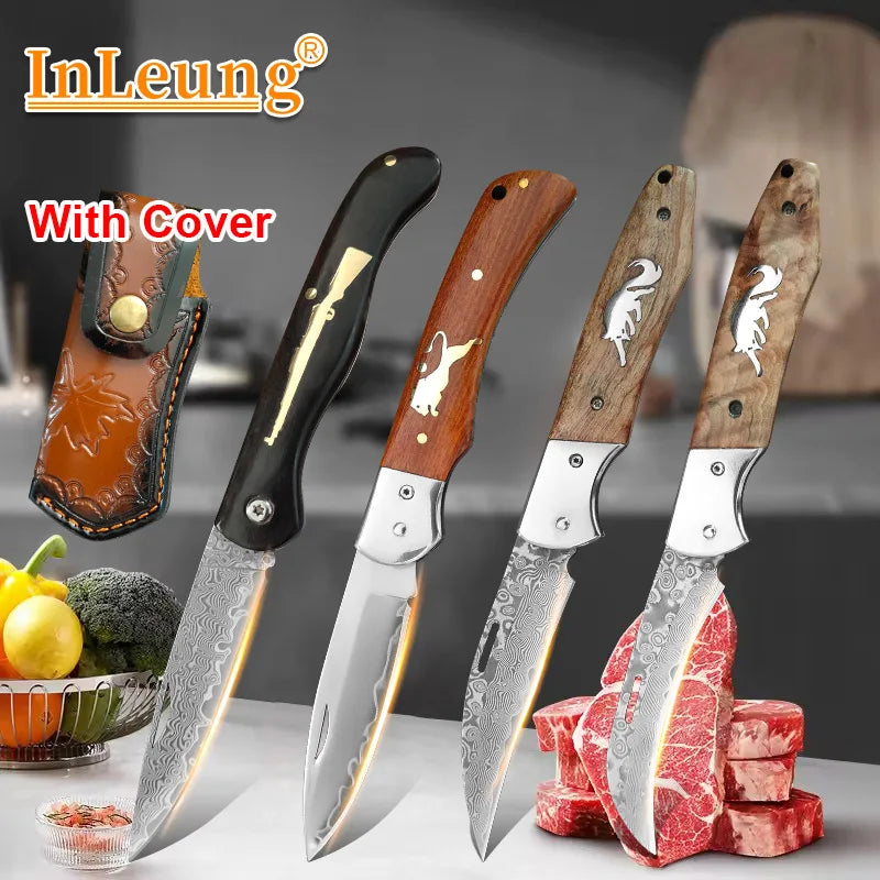 Damascus VG10 Folding Kitchen Knife – Wooden Handle | InLeung Folding Kitchen Knife Axl