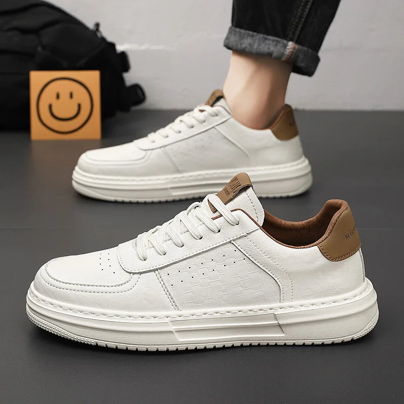 Men's White Leather Sneakers – Breathable Casual Walking Shoes Men's Casual Sneakers Axl