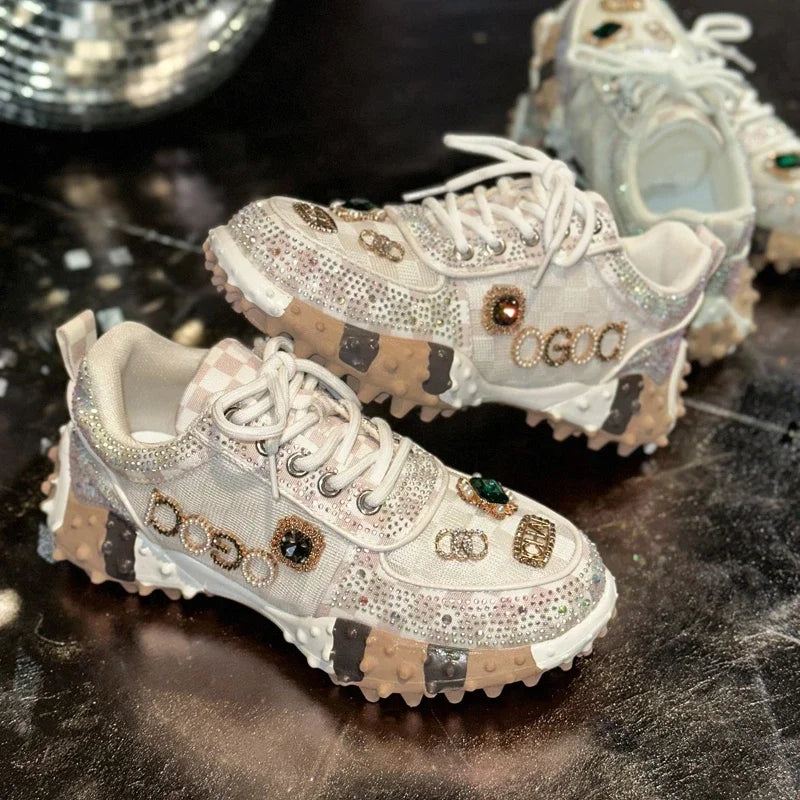 YEAE Rhinestone Women's Sneakers – Luxury Diamond Casual Shoes Women's Sneakers Axl WHITE 43