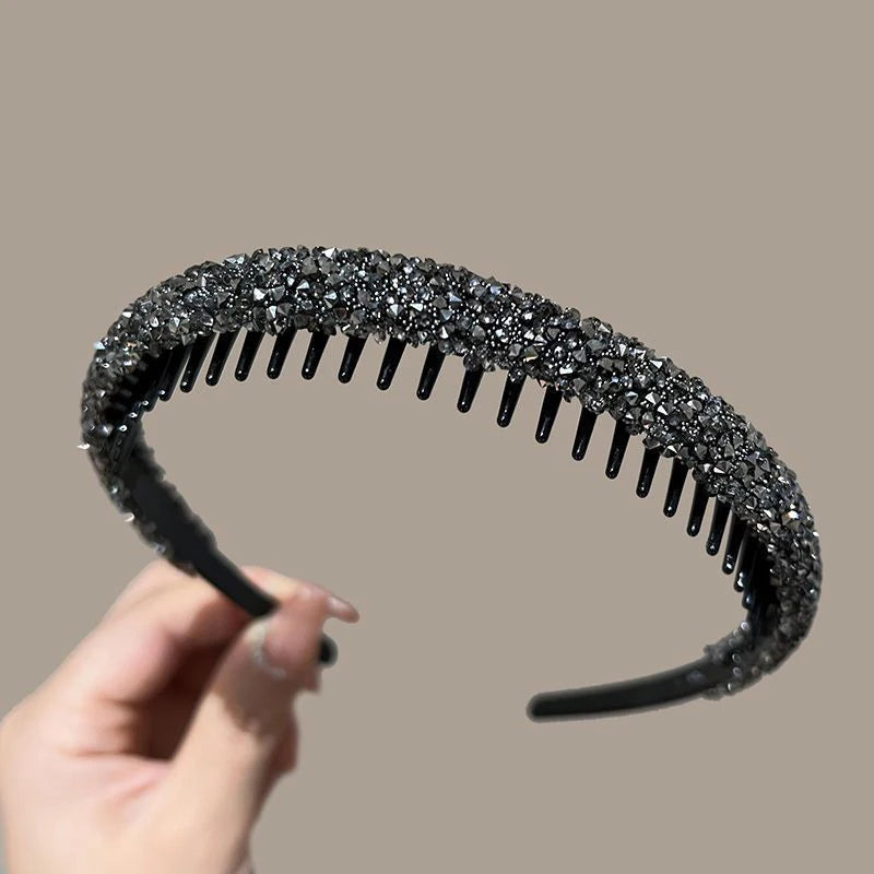 Rhinestone Non-Slip Toothed Headband – Shiny Hair Hoop Rhinestone Headband Axl Gray