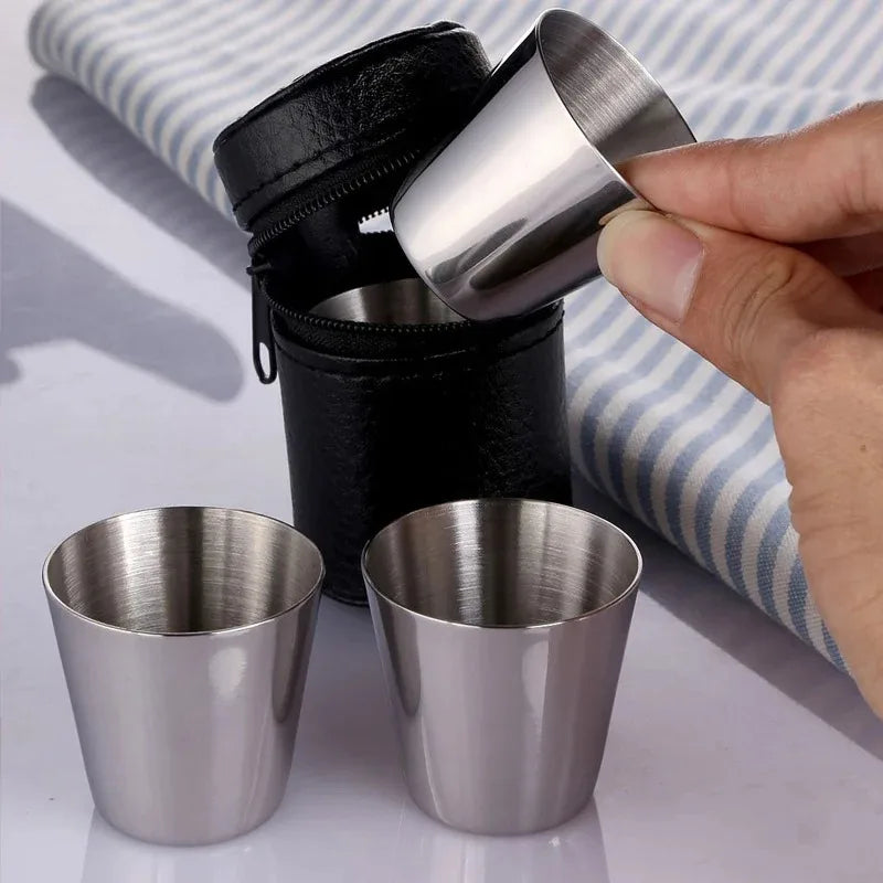 8-Piece Stainless Steel Shot Glasses Set with Storage Bag Shot Glass Set Axl