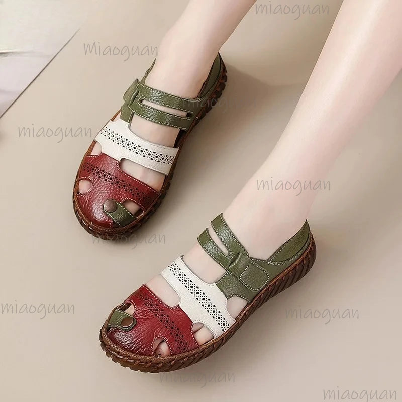 Women's Cutout Flat Sandals – Tri-Color Roma Beach Shoes Women's Flat Sandals Axl