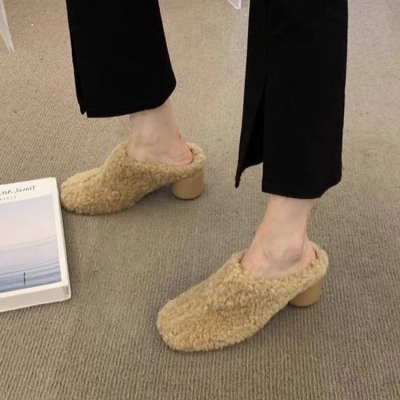 Women's Velvet Platform Slippers – Warm Non-Slip Winter Shoes Women's Slippers Axl apricot 36
