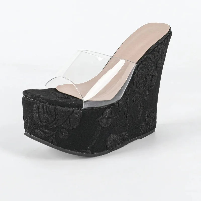 Women's Platform Wedge Sandals – Peep Toe Slip-On High Heels Platform Wedge Sandals Axl