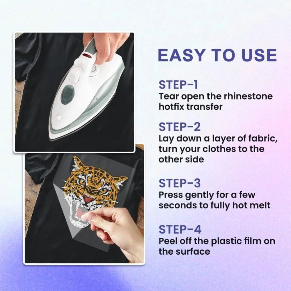 Leopard Rhinestone Iron-On Applique | Glass Crystal Heat Transfer Iron-On Applique Axl