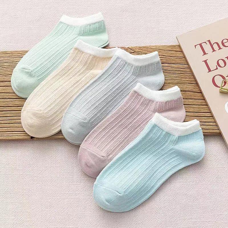 5 Pairs Unisex Color Block Boat Socks – Soft Breathable Cotton Ankle Boat Socks Axl 5 pairs mix-3 One Size