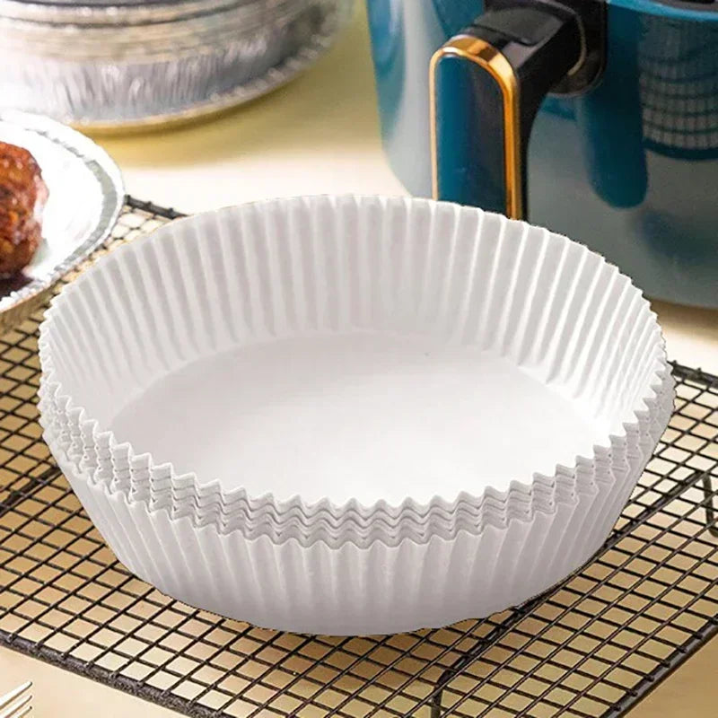 50-Pack Air Fryer Parchment Paper Liners – Non-Stick Disposable Air Fryer Liners Axl 50PCS White
