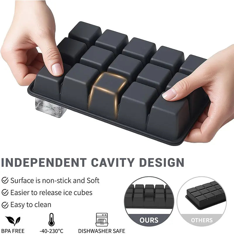 2-Pack Silicone Ice Cube Trays with Lid – 15-Grid BPA-Free Silicone Ice Tray Axl