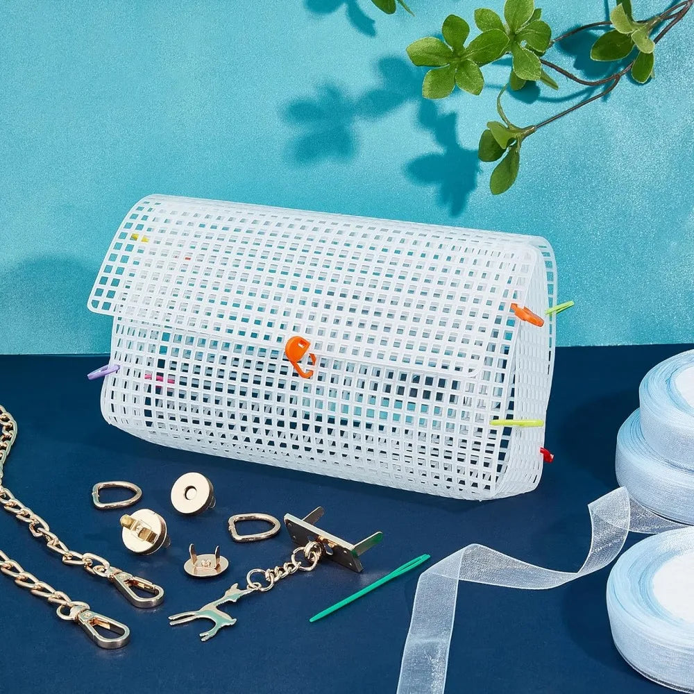DIY Crochet Bag Kit – Mesh Canvas, Ribbon & Knitting Needles DIY Crochet Bag Kit Axl