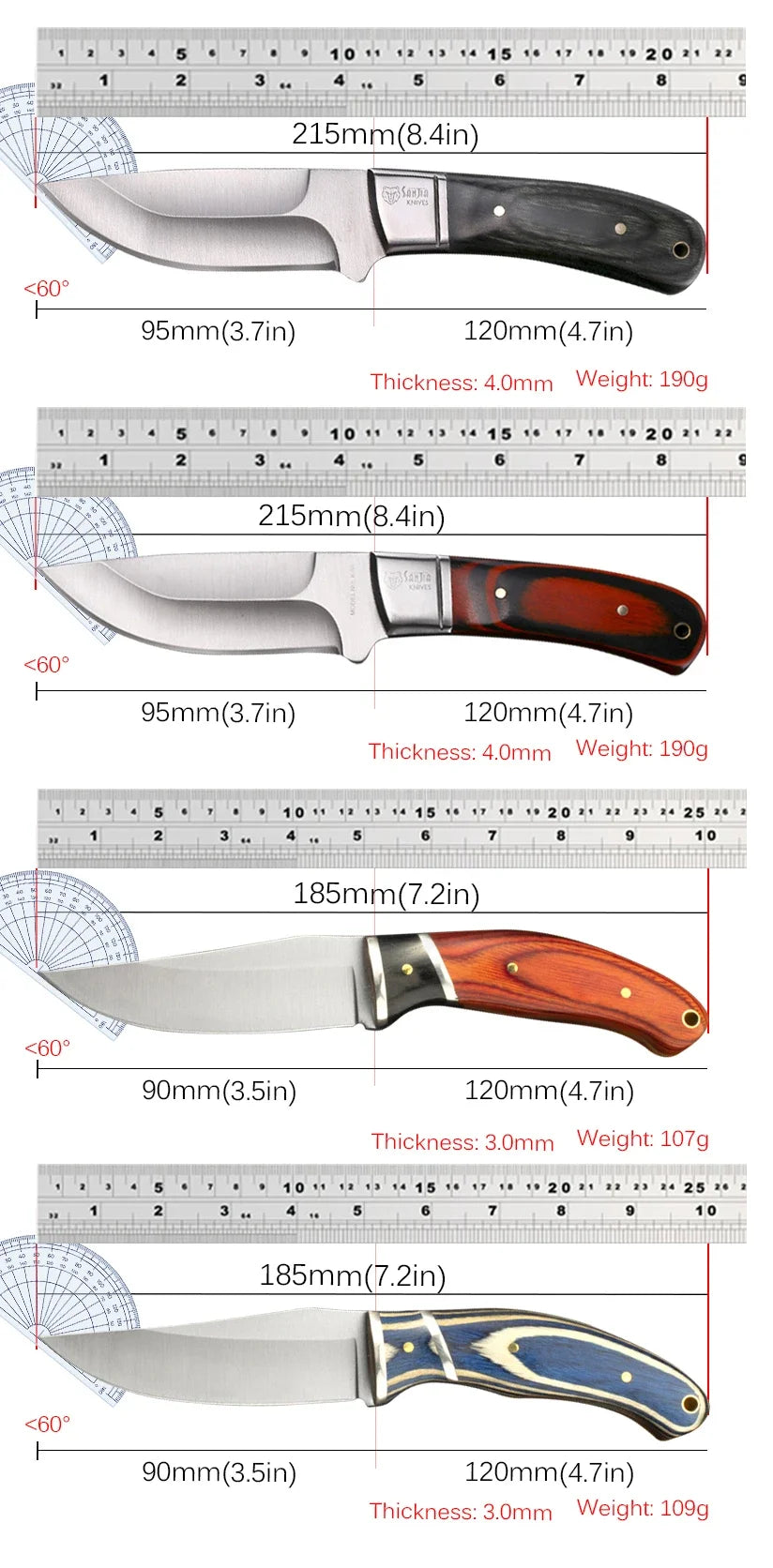 Stainless Steel Boning & Slicing Knife Set | Wood Handle Kitchen Knife Set Axl
