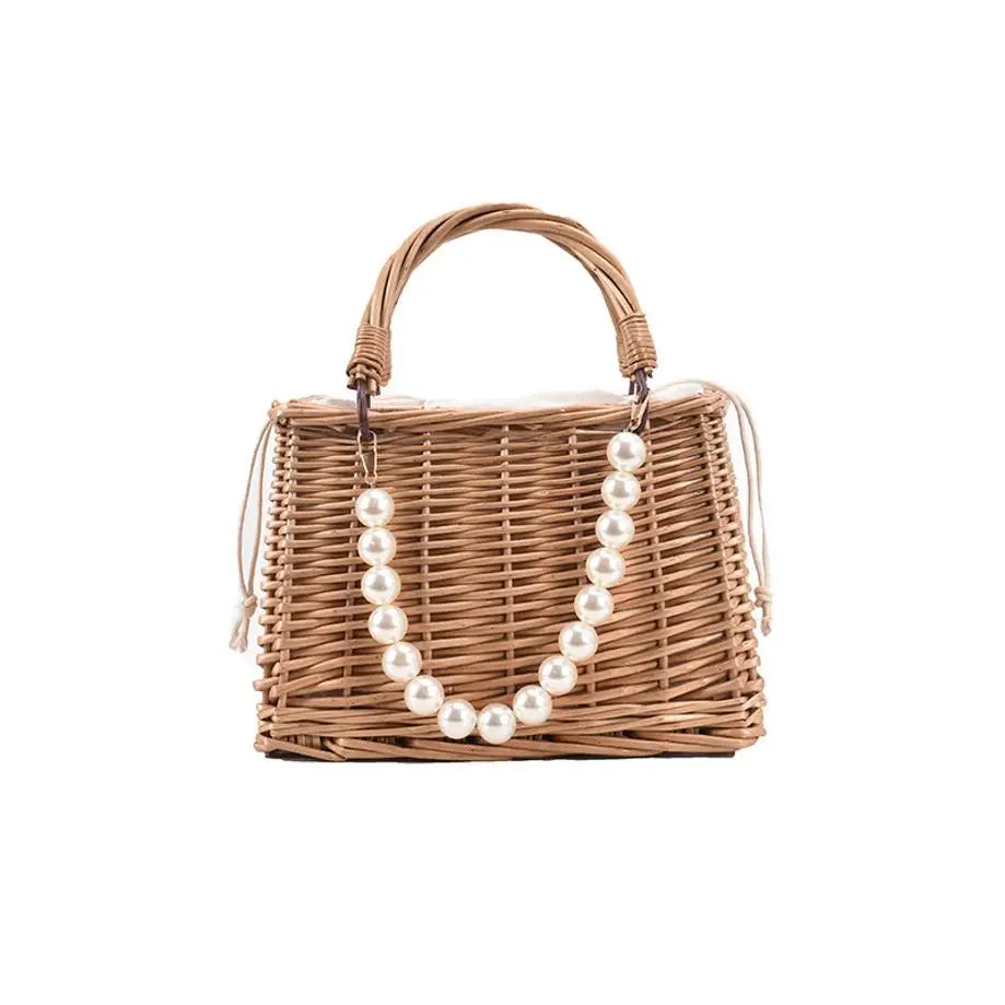 Women's Handmade Straw Woven Crossbody Bag – Floral Basket Purse Woven Crossbody Bag Axl