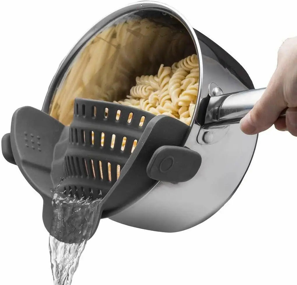 Silicone Clip-On Pot Strainer – Anti-Spill Kitchen Colander Clip-On Pot Strainer Axl Grey