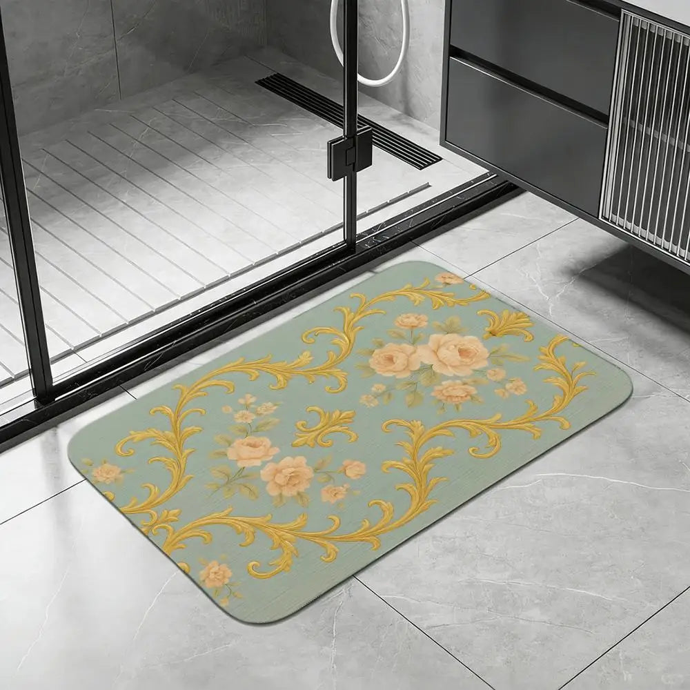 Rococo Floral Diatomite Bath Mat – Quick Dry & Anti-Slip Diatomite Bath Mat Axl White2 40x60cm