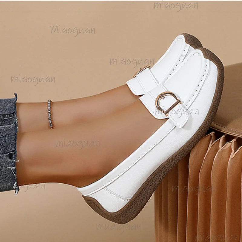Women's Slip-On Loafers – Elegant Flat Heel PU Leather Flats Women's Loafers Axl