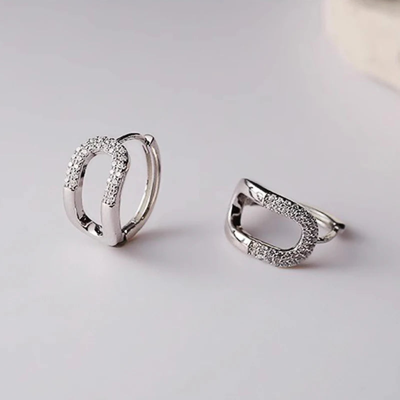 Huitan Curved Oval Hoop Earrings – Cubic Zirconia Fashion Jewelry Hoop Earrings Axl