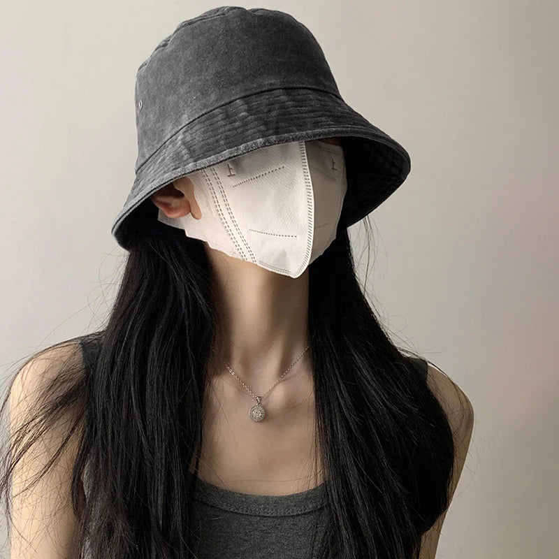 Retro Washed Denim Bucket Hat – Unisex Outdoor Sun Hat Bucket Hat Axl