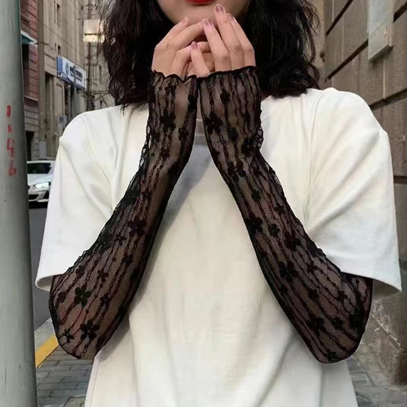 Women's Lace Arm Sleeves – Half Finger Sun Protection Gloves Lace Arm Sleeves Axl