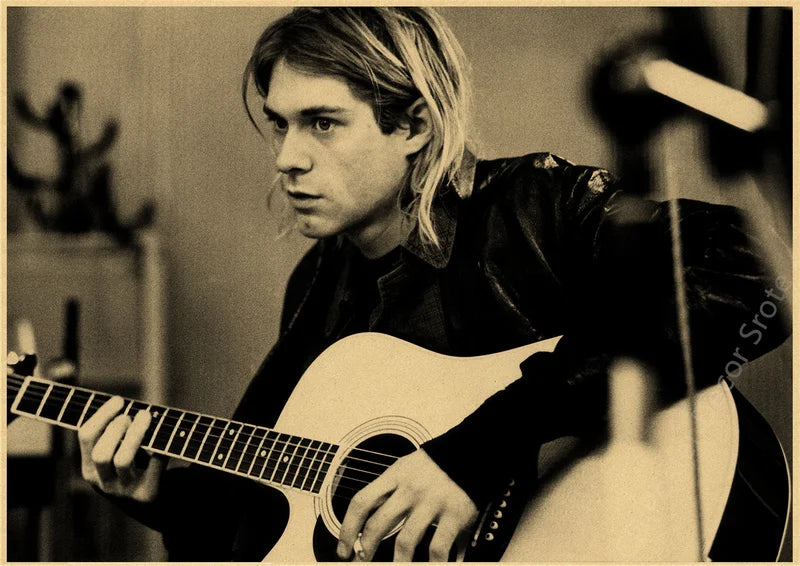 Kurt Cobain Retro Kraft Paper Poster | Vintage Music Wall Art Vintage Wall Poster Axl