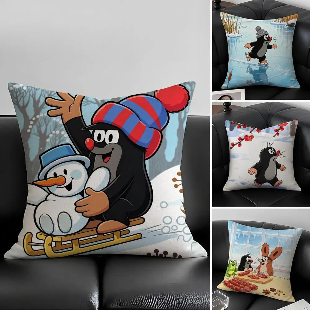 Cartoon Mole Linen Cushion Cover | Sofa, Bed & Chair Décor Decorative Cushion Cover Axl