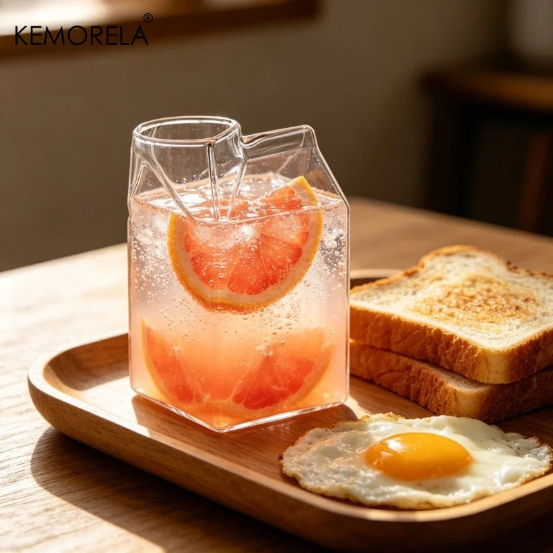 KEMORELA Milk Box Glass Cup – Novelty Transparent Drinkware Novelty Glass Cup Axl