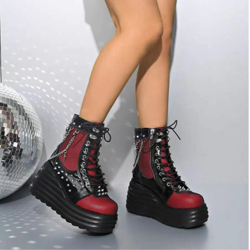 Red Retro Women's Ankle Boots – Flat Heel & Round Toe Zip-On Women's Ankle Boots Axl