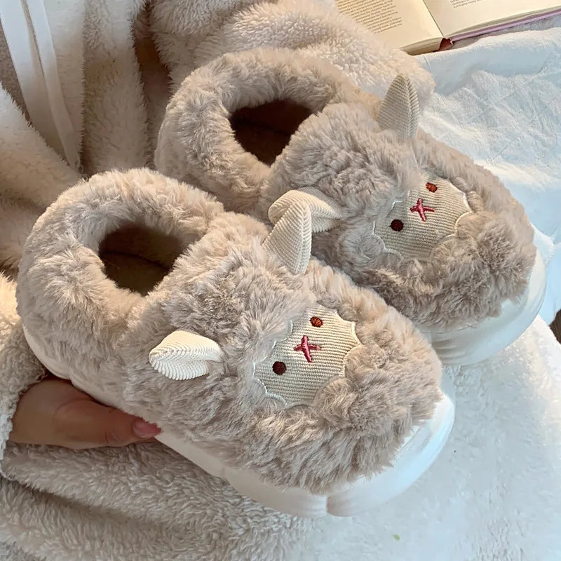 YBQJOO Women's Fuzzy Lamb Slippers | Anti-Slip Winter Indoor Women's Slippers Axl Brown 36-37