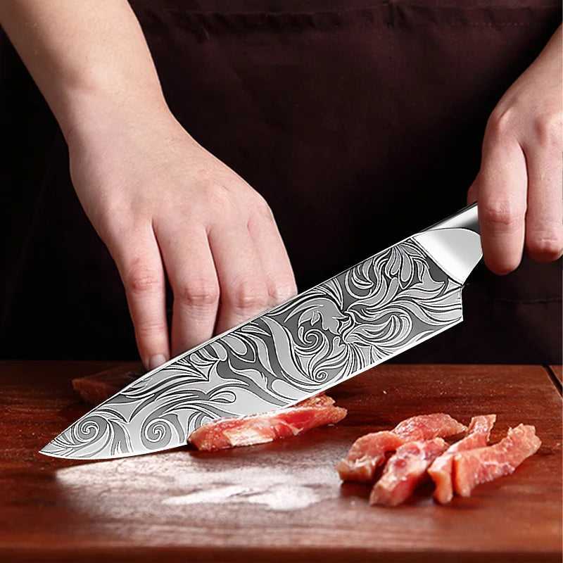 Damascus Kitchen Knife Set – Chef, Santoku & Paring Knives Kitchen Knife Set Axl