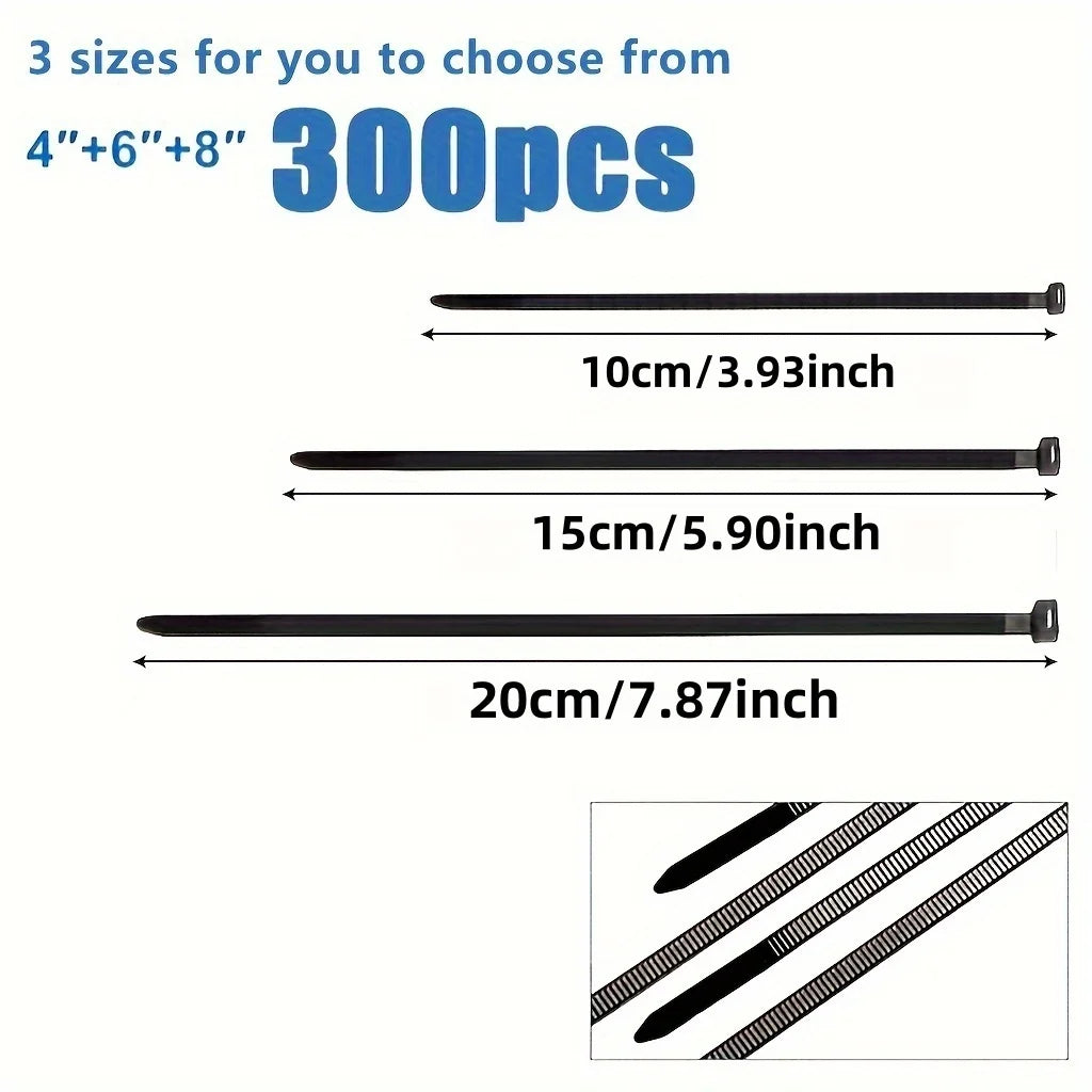 300 Pcs Heavy-Duty Nylon Cable Ties – Self-Locking Zip Ties Nylon Cable Ties Axl
