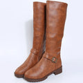 Women's Vintage Brown Knee-High Boots | PU Leather Zip Knee-High Boots Axl YELLOW 42