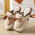 Women's Winter Plush Fur Slippers – Cute Bow Non-Slip Indoor Women's Indoor Slippers Axl Beige 36-37