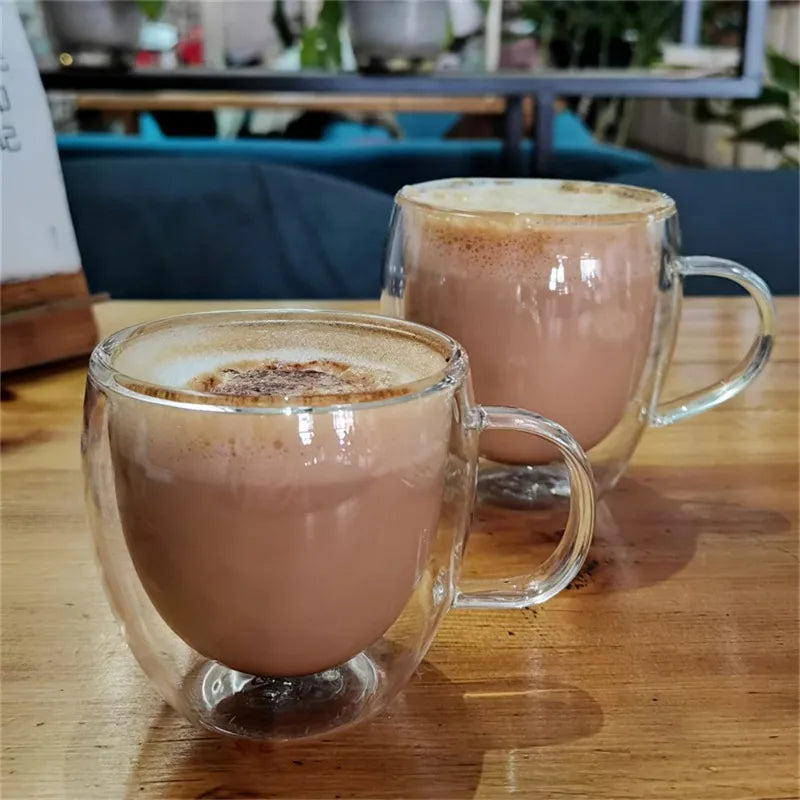 KEMORELA 250ml Double-Wall Borosilicate Glass Coffee Mugs Set Glass Coffee Mug Set Axl