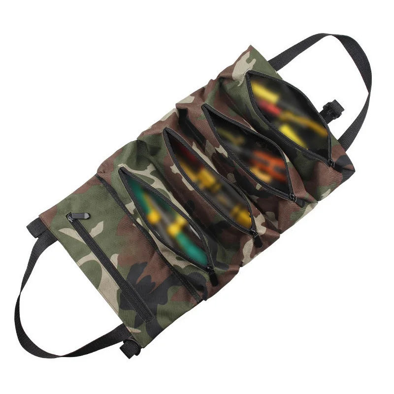 600D Oxford Roll-Up Tool Bag | 5-Pocket Portable Organizer Roll-Up Tool Bag Axl Jungle camouflage China Mainland
