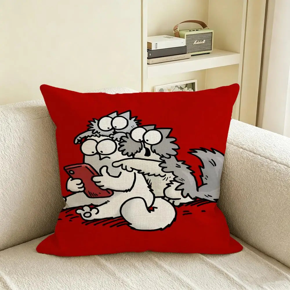 Natural Linen Cushion Cover Cat Print – Sofa & Bed Pillowcase Linen Cushion Cover Axl White3 35X35cm