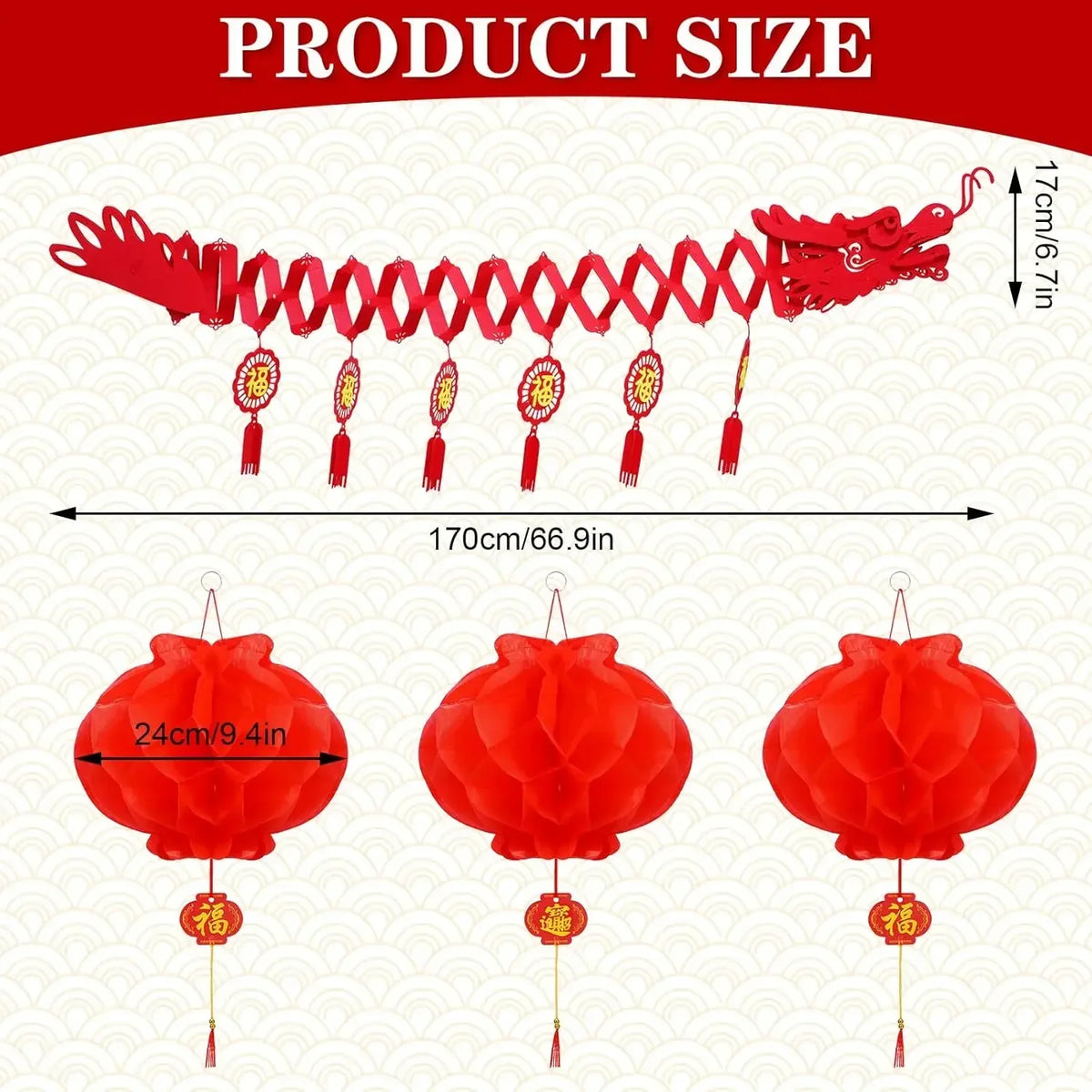 Chinese New Year Dragon & Paper Lantern Decorations Set Holiday Decoration Set Axl