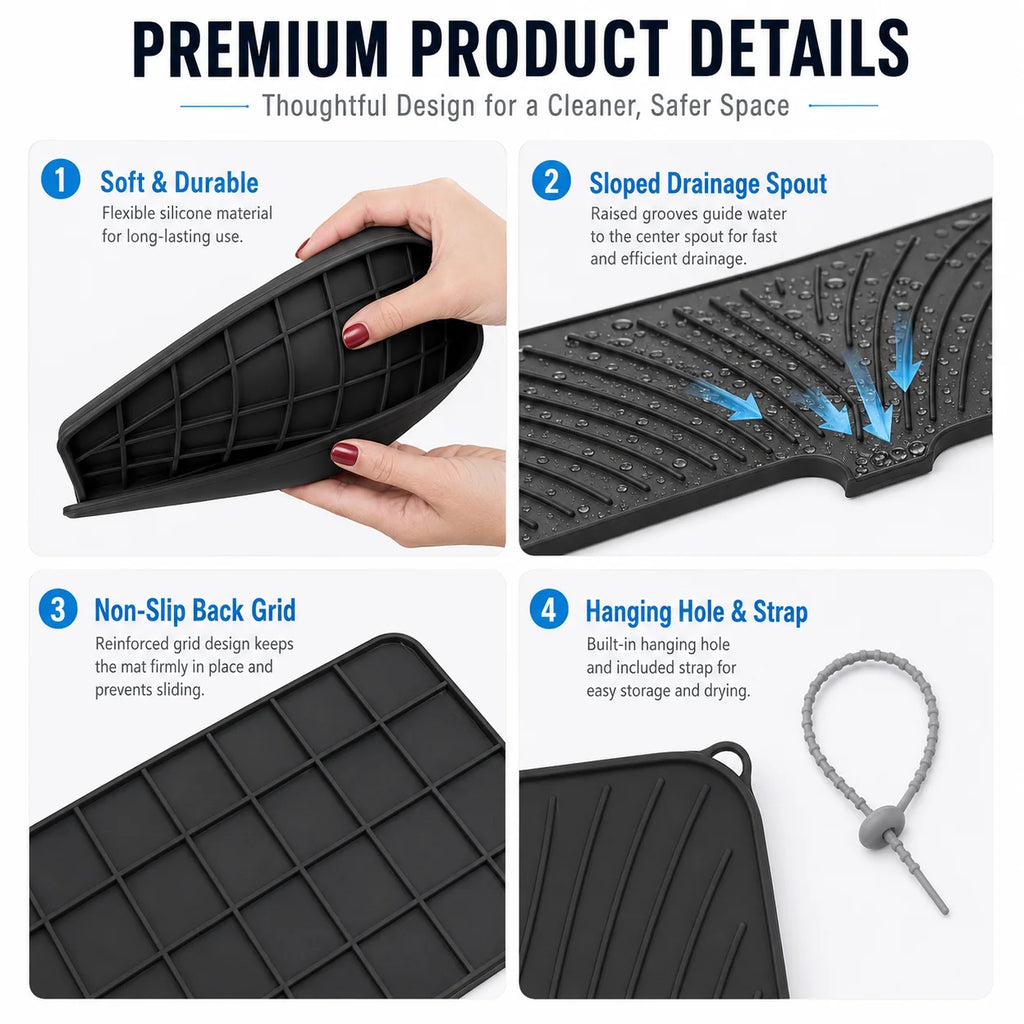 3-Piece Silicone Dish Drying Mat Set – Drainage & Trivet Dish Drying Mat Set Axl