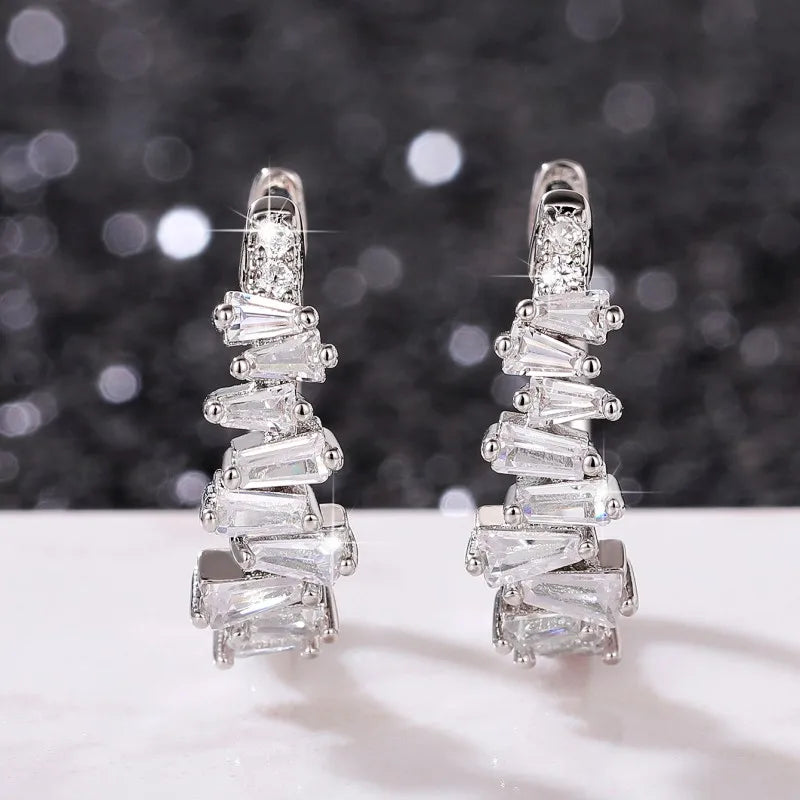 Huitan Cubic Zirconia Geometric Hoop Earrings for Women Hoop Earrings Axl
